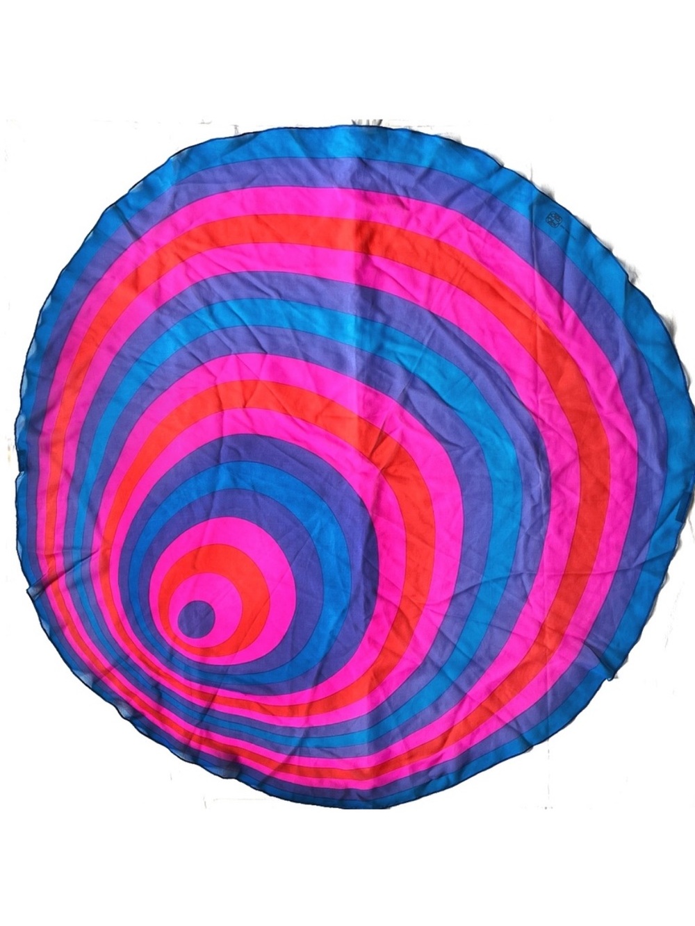 Very Rare Enzo Mari for Fiorio Round Silk Scarf Modernist Optic Circles 4" MCM